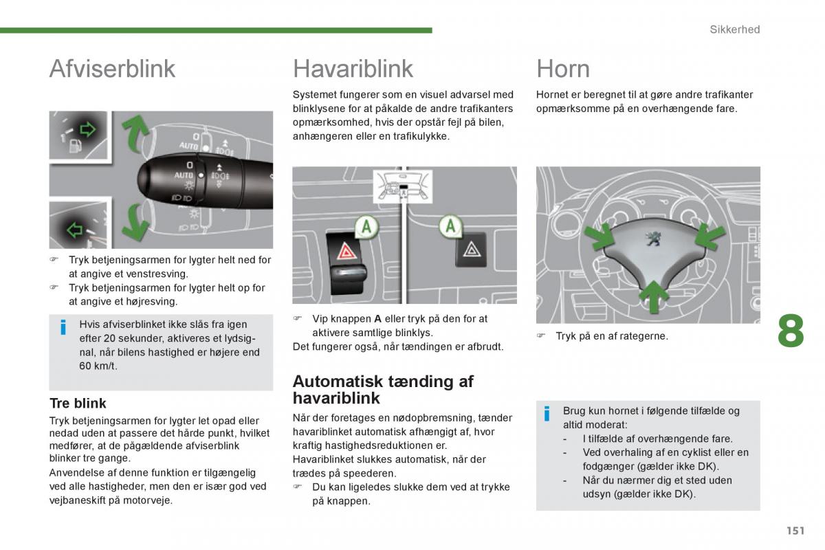 Peugeot 3008 Hybrid Bilens instruktionsbog / page 153