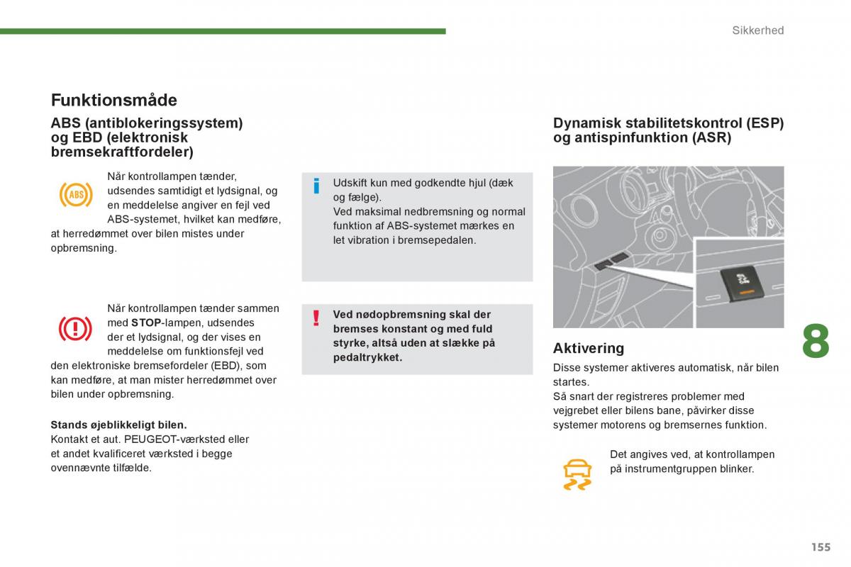 Peugeot 3008 Hybrid Bilens instruktionsbog / page 157