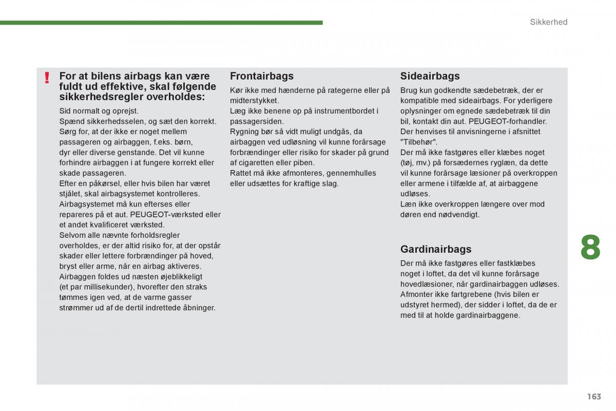 Peugeot 3008 Hybrid Bilens instruktionsbog / page 165