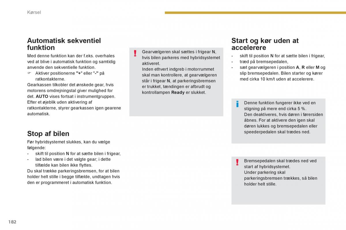 Peugeot 3008 Hybrid Bilens instruktionsbog / page 184