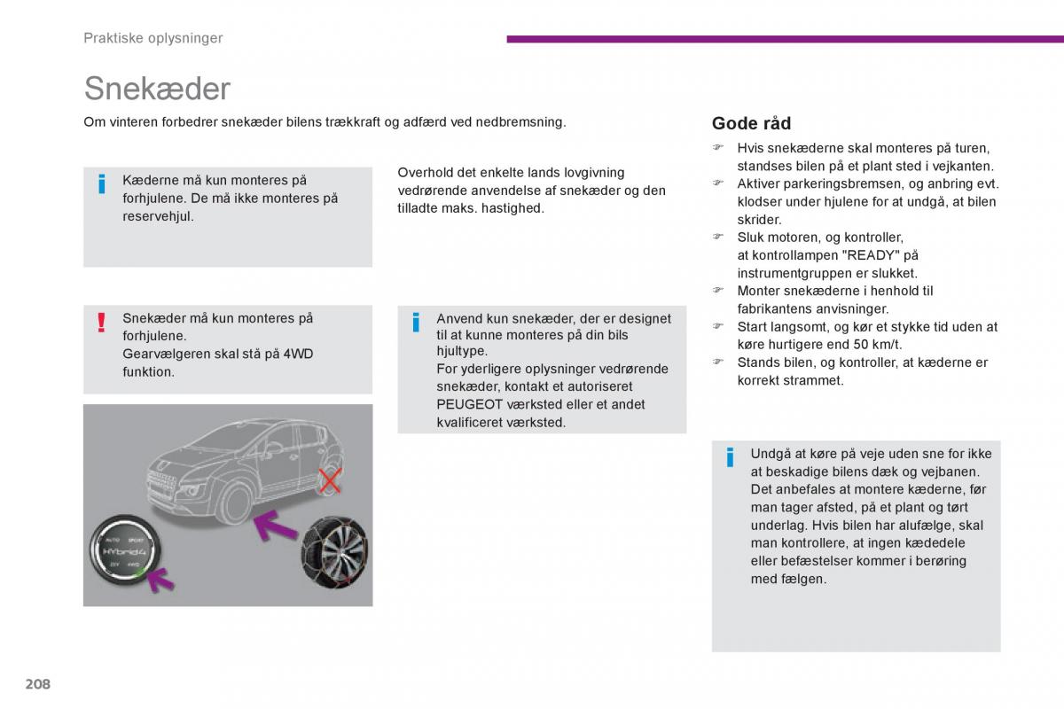 Peugeot 3008 Hybrid Bilens instruktionsbog / page 210