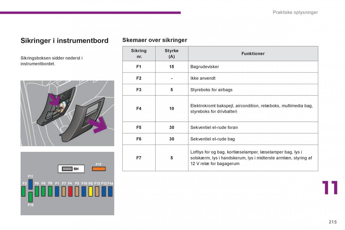 Peugeot 3008 Hybrid Bilens instruktionsbog / page 217