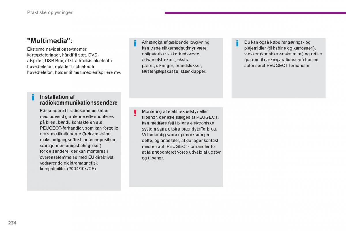 Peugeot 3008 Hybrid Bilens instruktionsbog / page 236