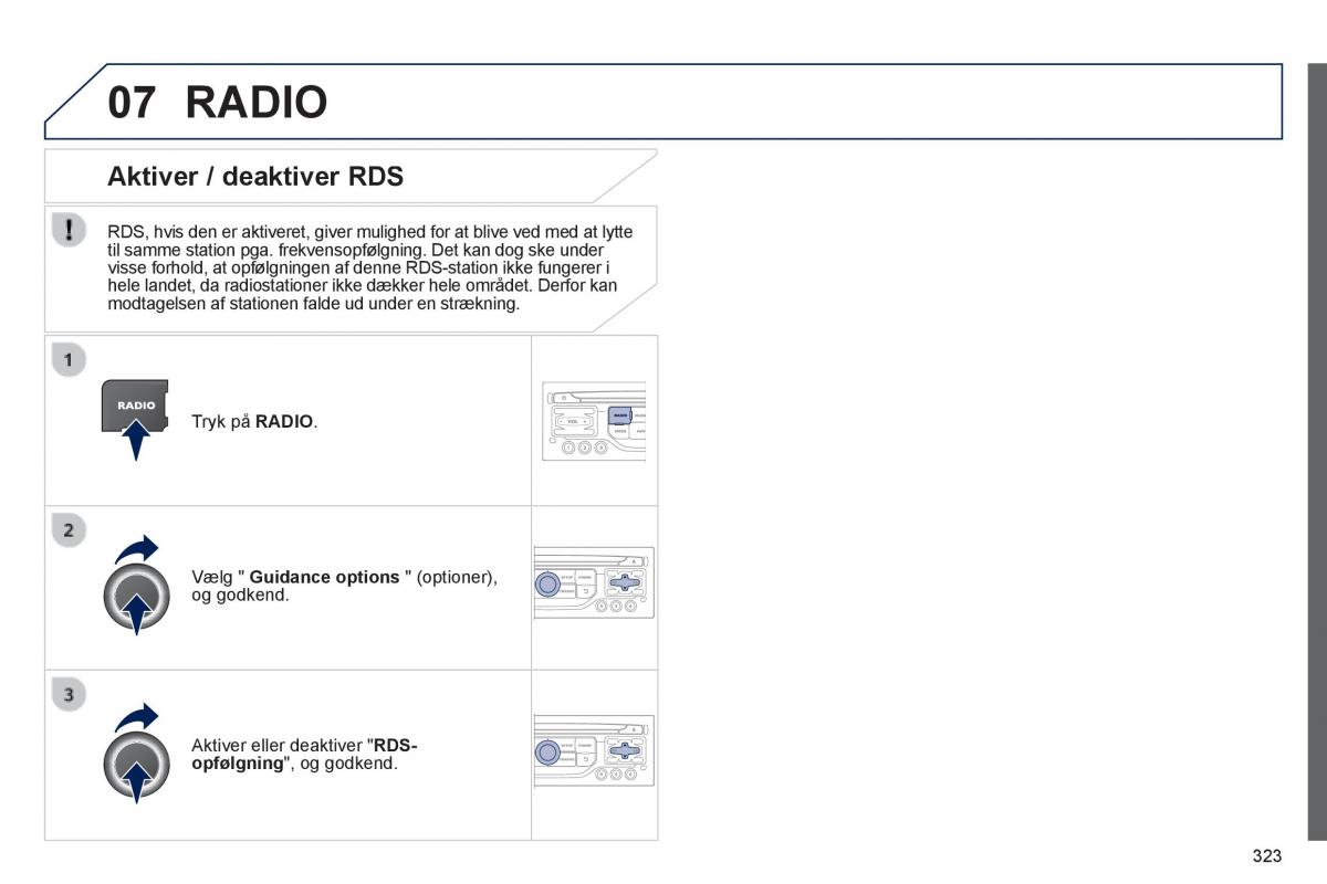 Peugeot 3008 Hybrid Bilens instruktionsbog / page 325