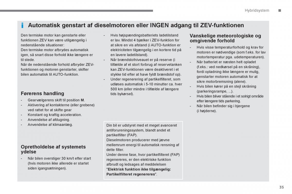 Peugeot 3008 Hybrid Bilens instruktionsbog / page 37