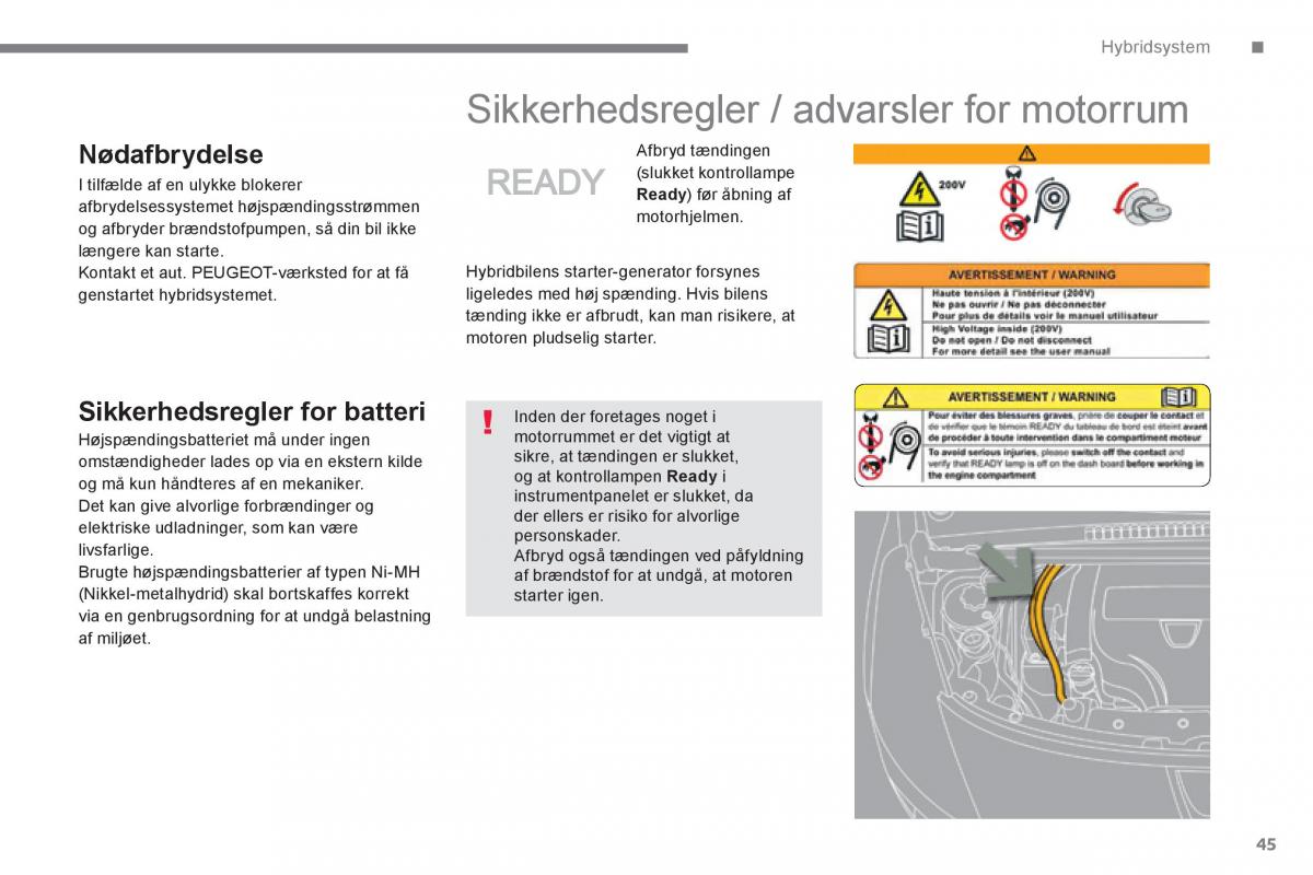 Peugeot 3008 Hybrid Bilens instruktionsbog / page 47