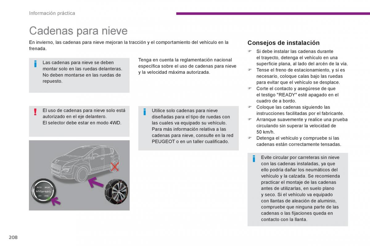 Peugeot 3008 Hybrid manual del propietario / page 210