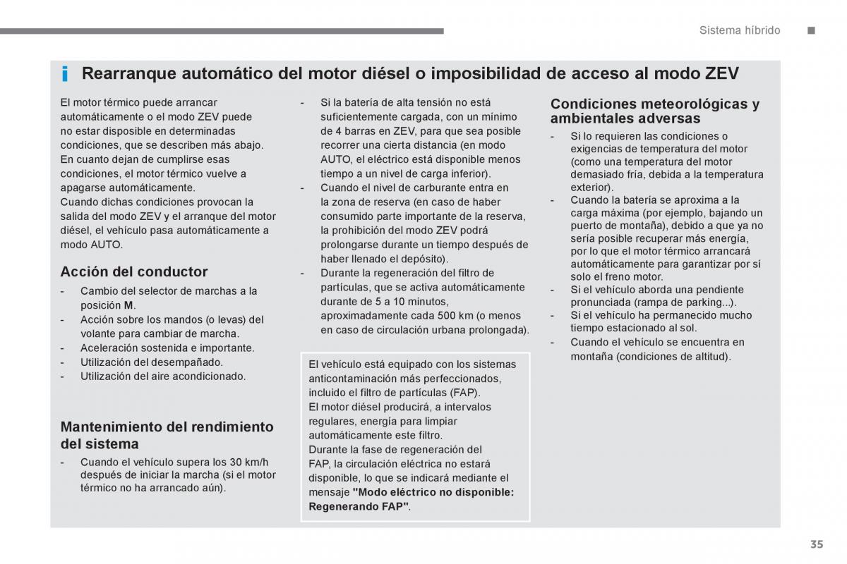 Peugeot 3008 Hybrid manual del propietario / page 37