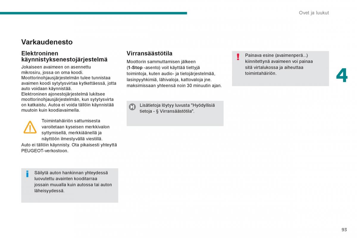 Peugeot 3008 Hybrid omistajan kasikirja / page 95