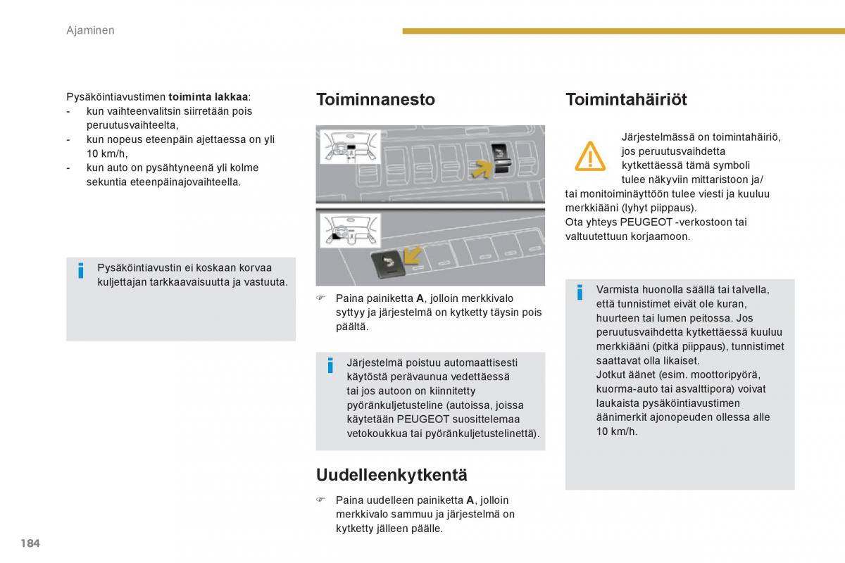 Peugeot 3008 Hybrid omistajan kasikirja / page 186