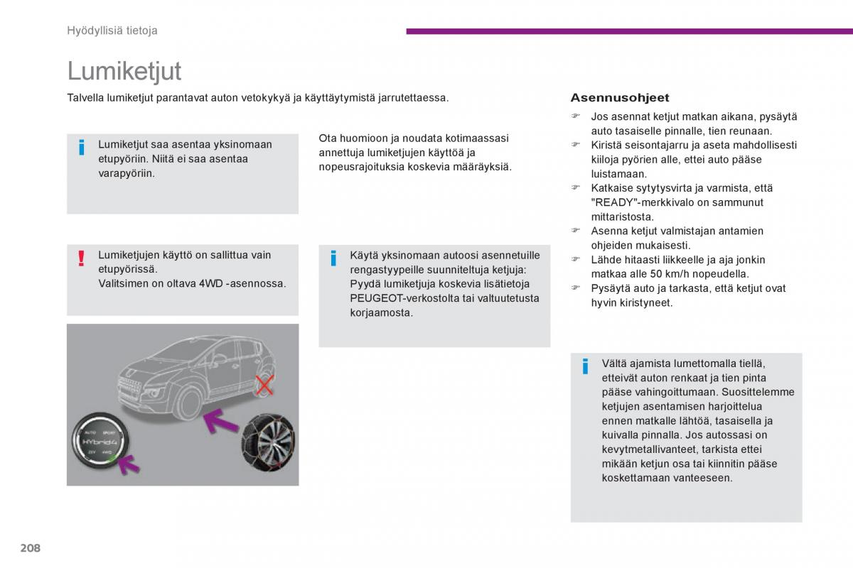 Peugeot 3008 Hybrid omistajan kasikirja / page 210