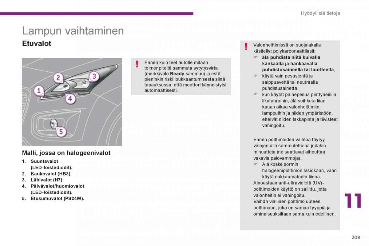 Peugeot 3008 Hybrid omistajan kasikirja / page 211