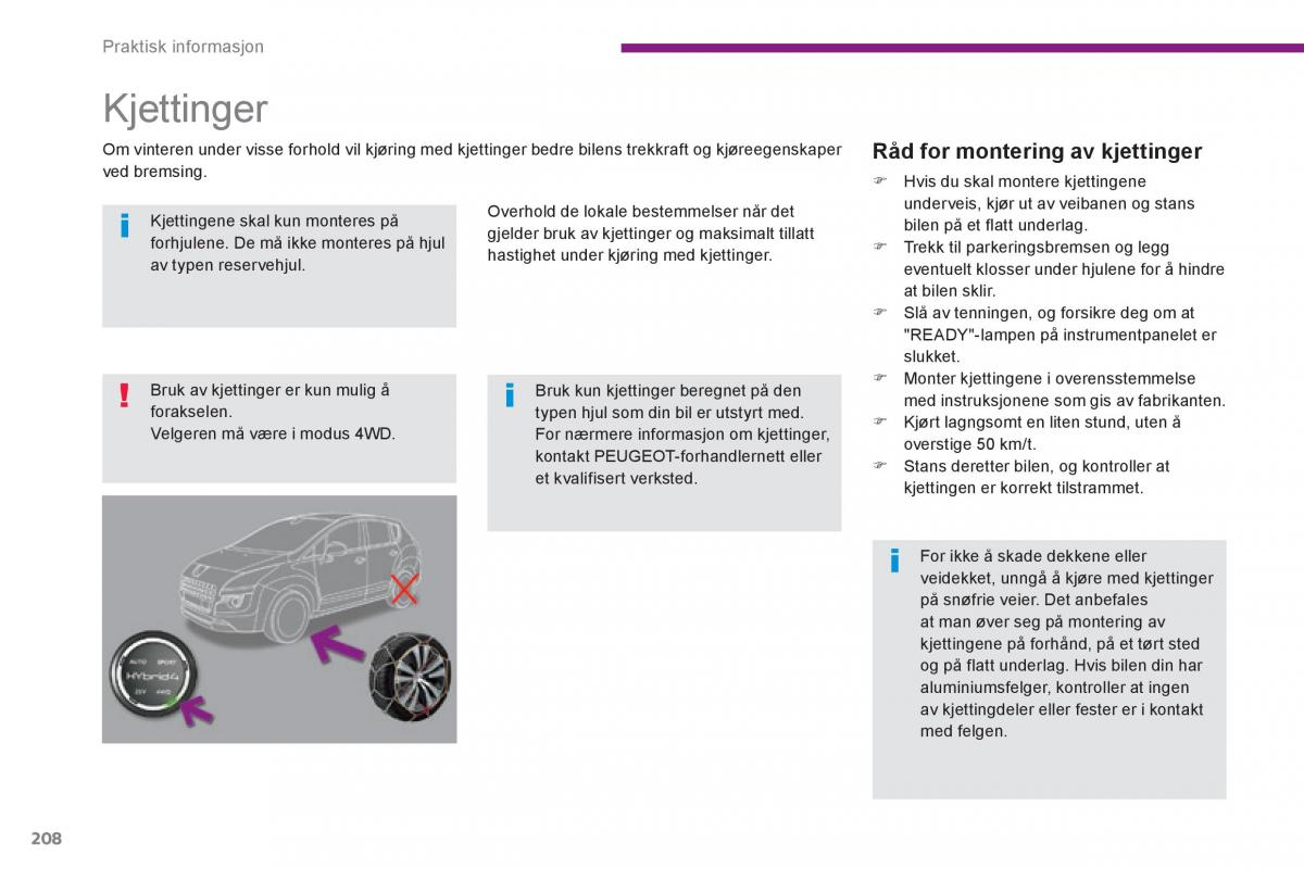 Peugeot 3008 Hybrid bruksanvisningen / page 210