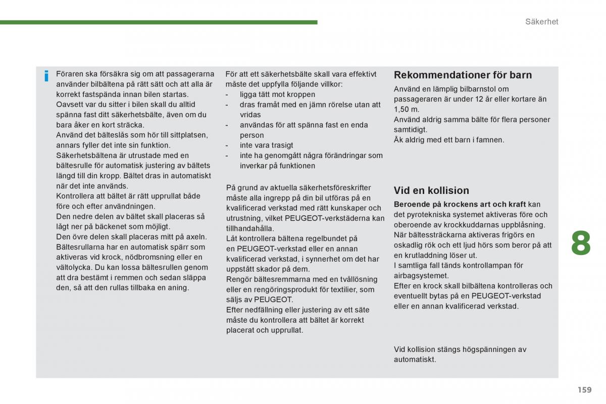 Peugeot 3008 Hybrid instruktionsbok / page 161