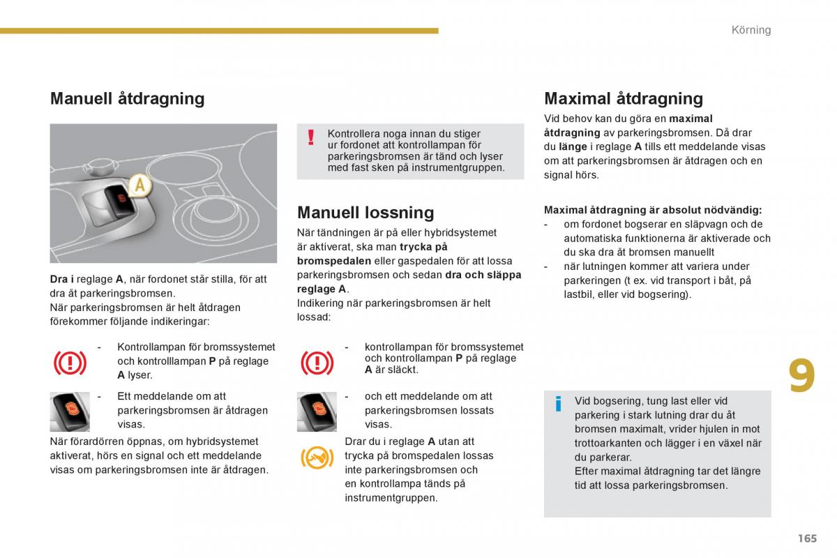 Peugeot 3008 Hybrid instruktionsbok / page 167