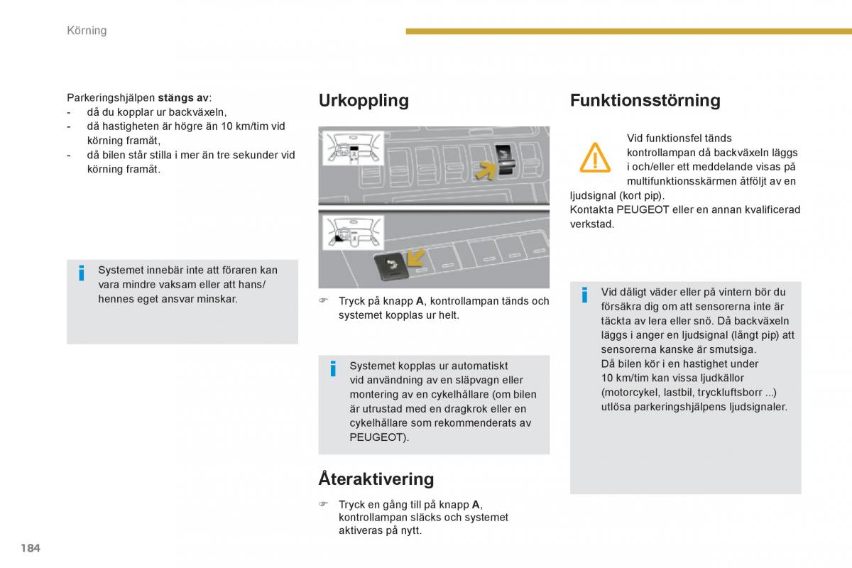 Peugeot 3008 Hybrid instruktionsbok / page 186