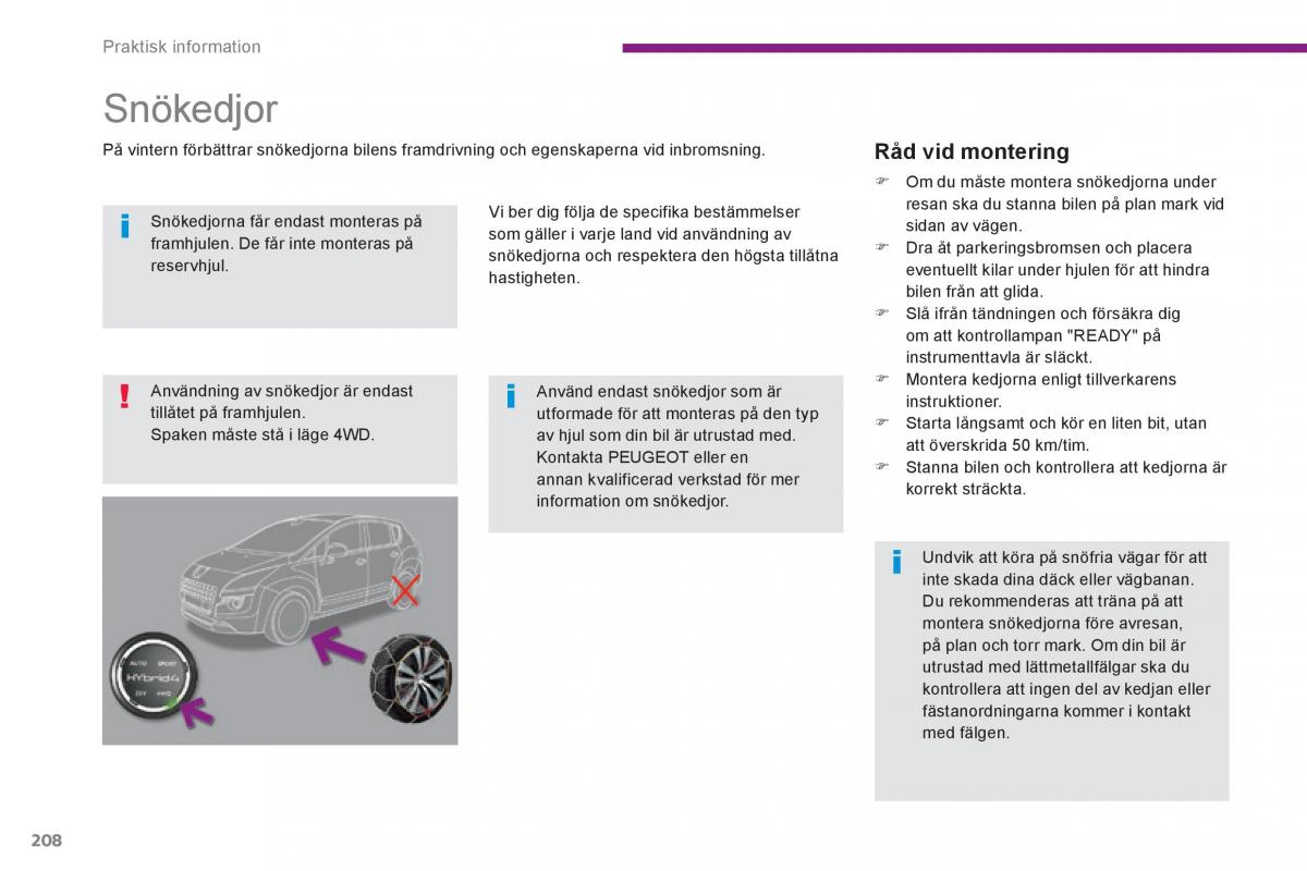 Peugeot 3008 Hybrid instruktionsbok / page 210