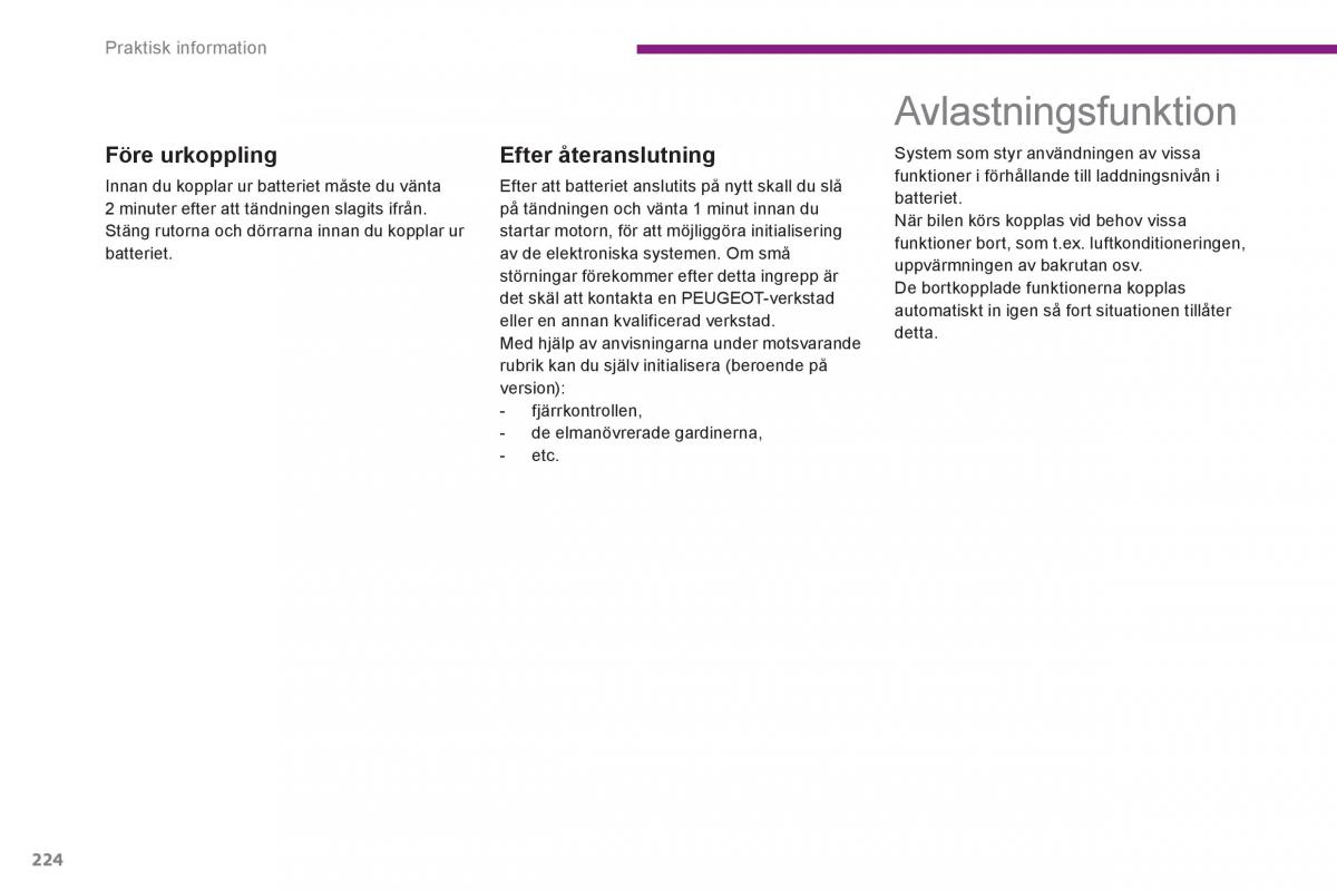 Peugeot 3008 Hybrid instruktionsbok / page 226