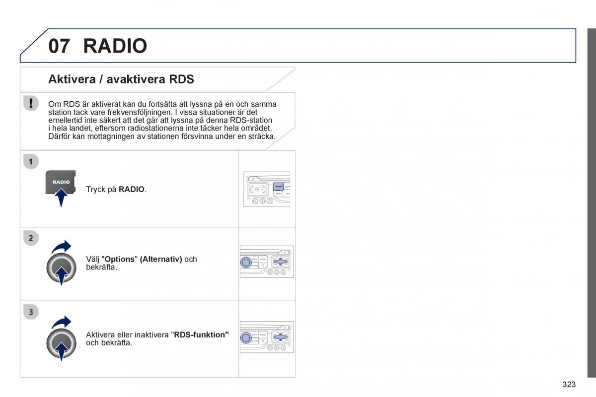 Peugeot 3008 Hybrid instruktionsbok / page 325