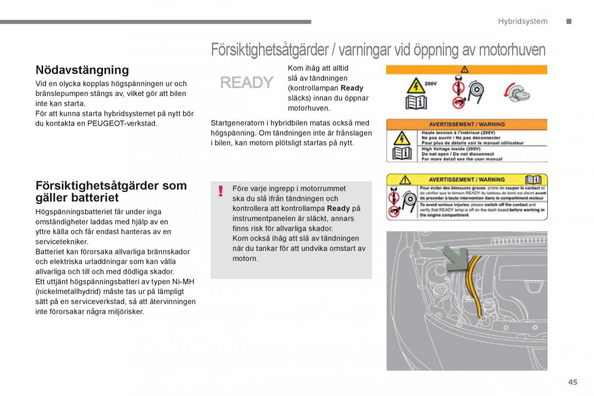 Peugeot 3008 Hybrid instruktionsbok / page 47