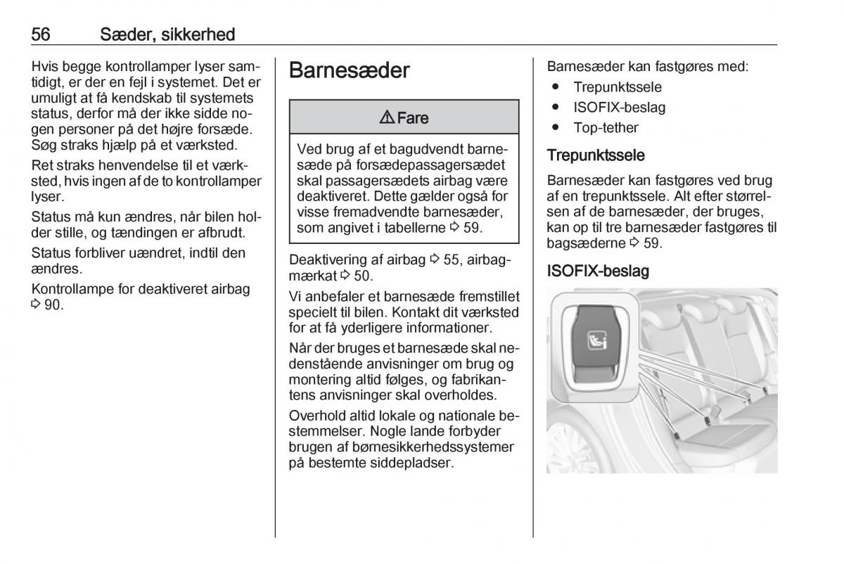 Opel Astra K V 5 Bilens instruktionsbog / page 58