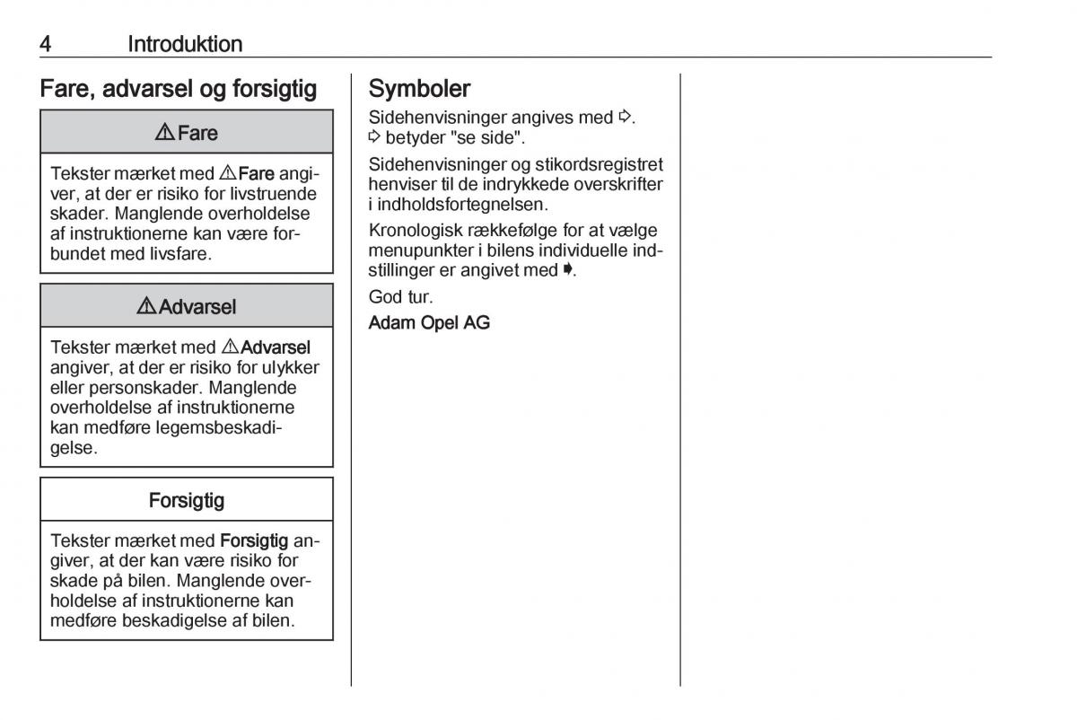 Opel Astra K V 5 Bilens instruktionsbog / page 6