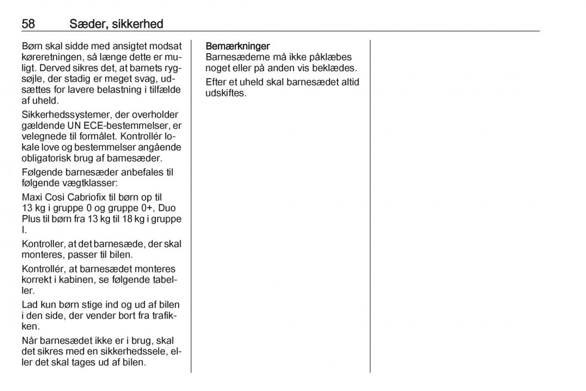 Opel Astra K V 5 Bilens instruktionsbog / page 60