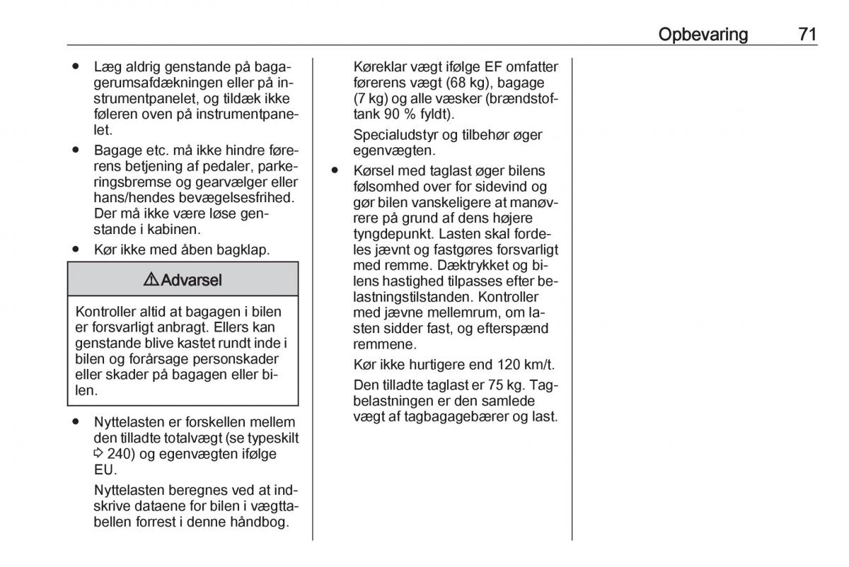 Opel Astra K V 5 Bilens instruktionsbog / page 73