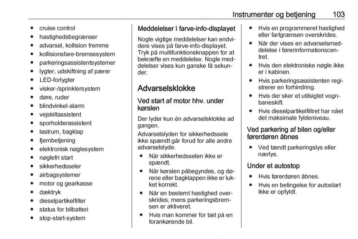 Opel Astra K V 5 Bilens instruktionsbog / page 105