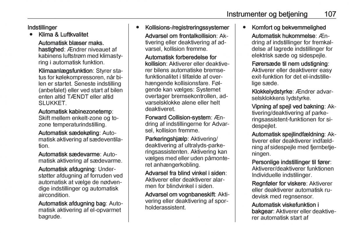 Opel Astra K V 5 Bilens instruktionsbog / page 109