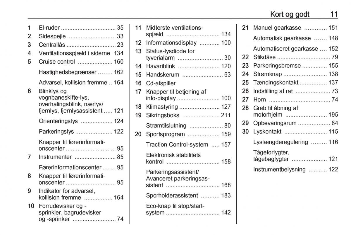 Opel Astra K V 5 Bilens instruktionsbog / page 13