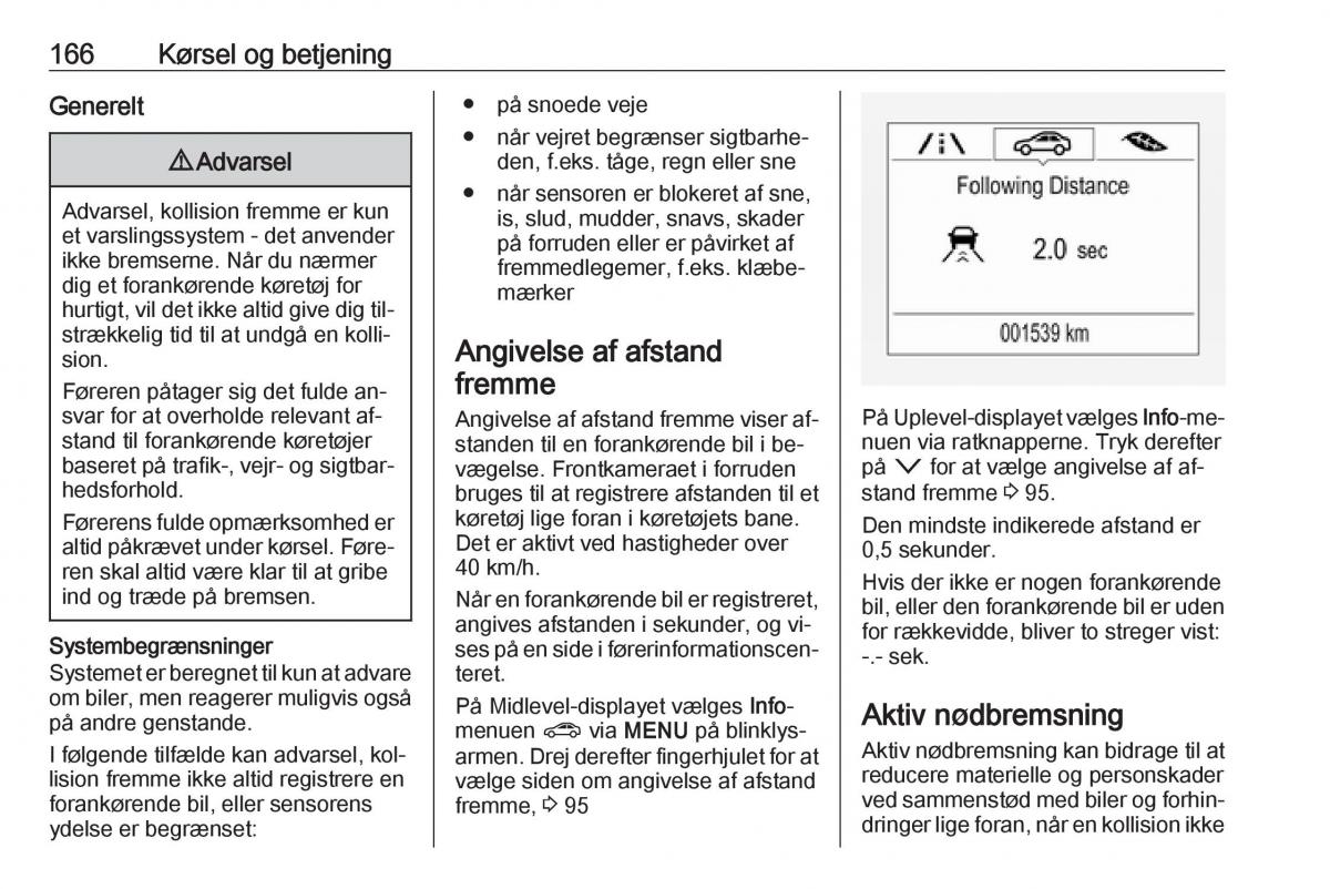 Opel Astra K V 5 Bilens instruktionsbog / page 168