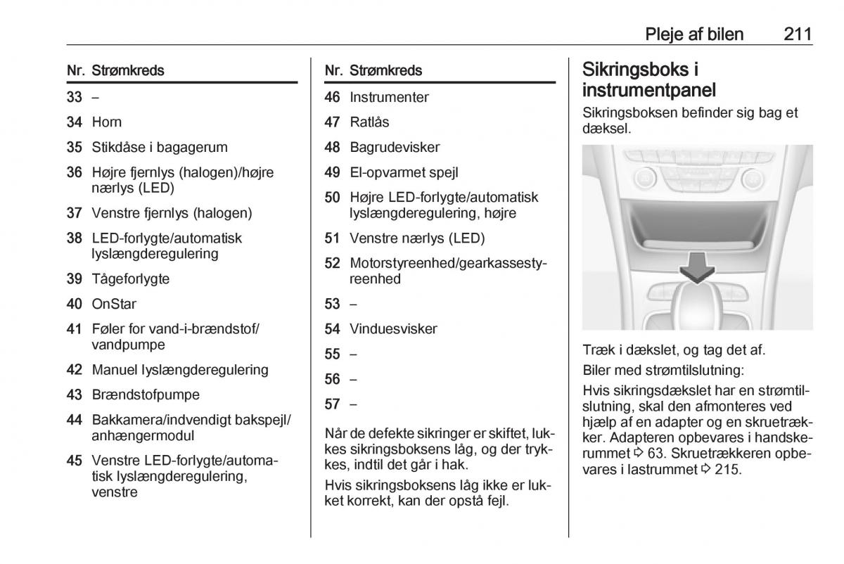 Opel Astra K V 5 Bilens instruktionsbog / page 213