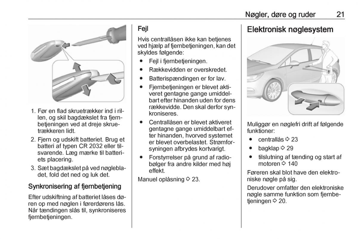 Opel Astra K V 5 Bilens instruktionsbog / page 23