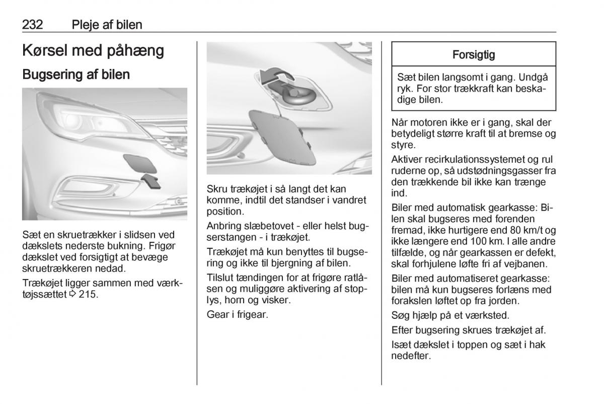 Opel Astra K V 5 Bilens instruktionsbog / page 234