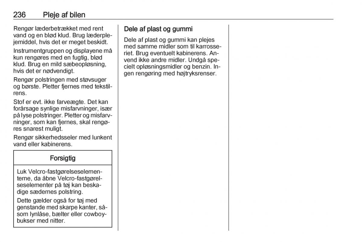 Opel Astra K V 5 Bilens instruktionsbog / page 238