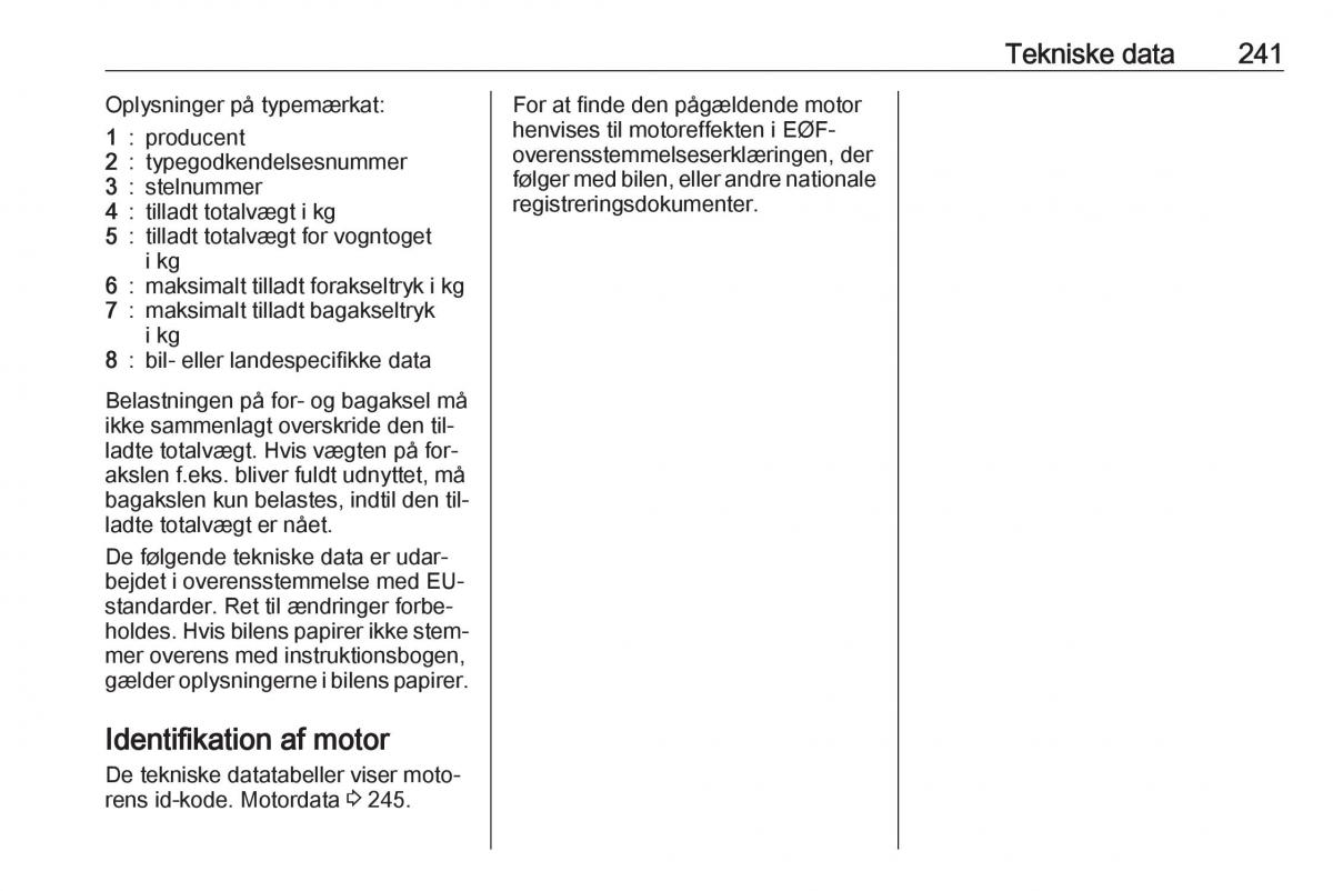 Opel Astra K V 5 Bilens instruktionsbog / page 243