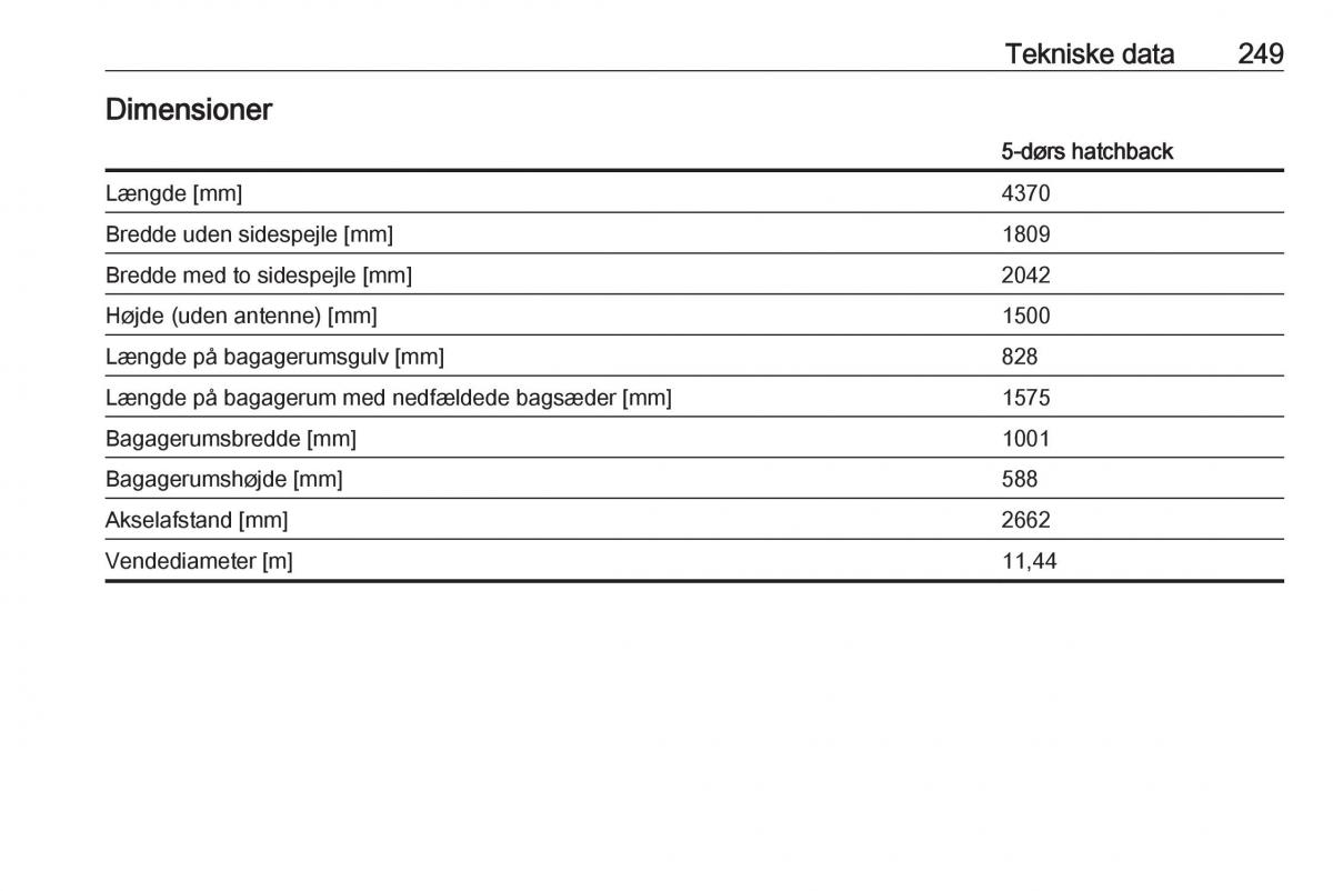 Opel Astra K V 5 Bilens instruktionsbog / page 251