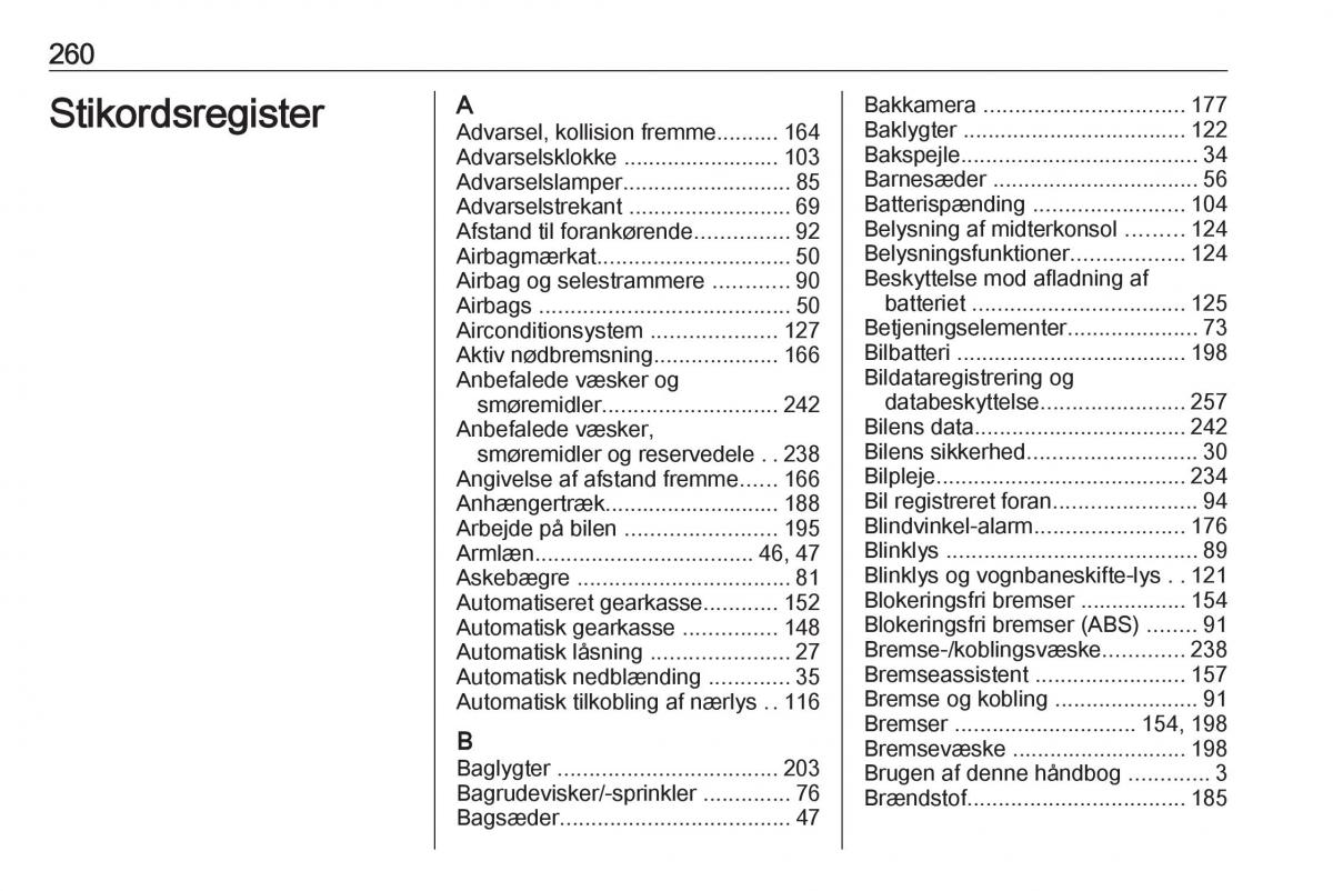 Opel Astra K V 5 Bilens instruktionsbog / page 262