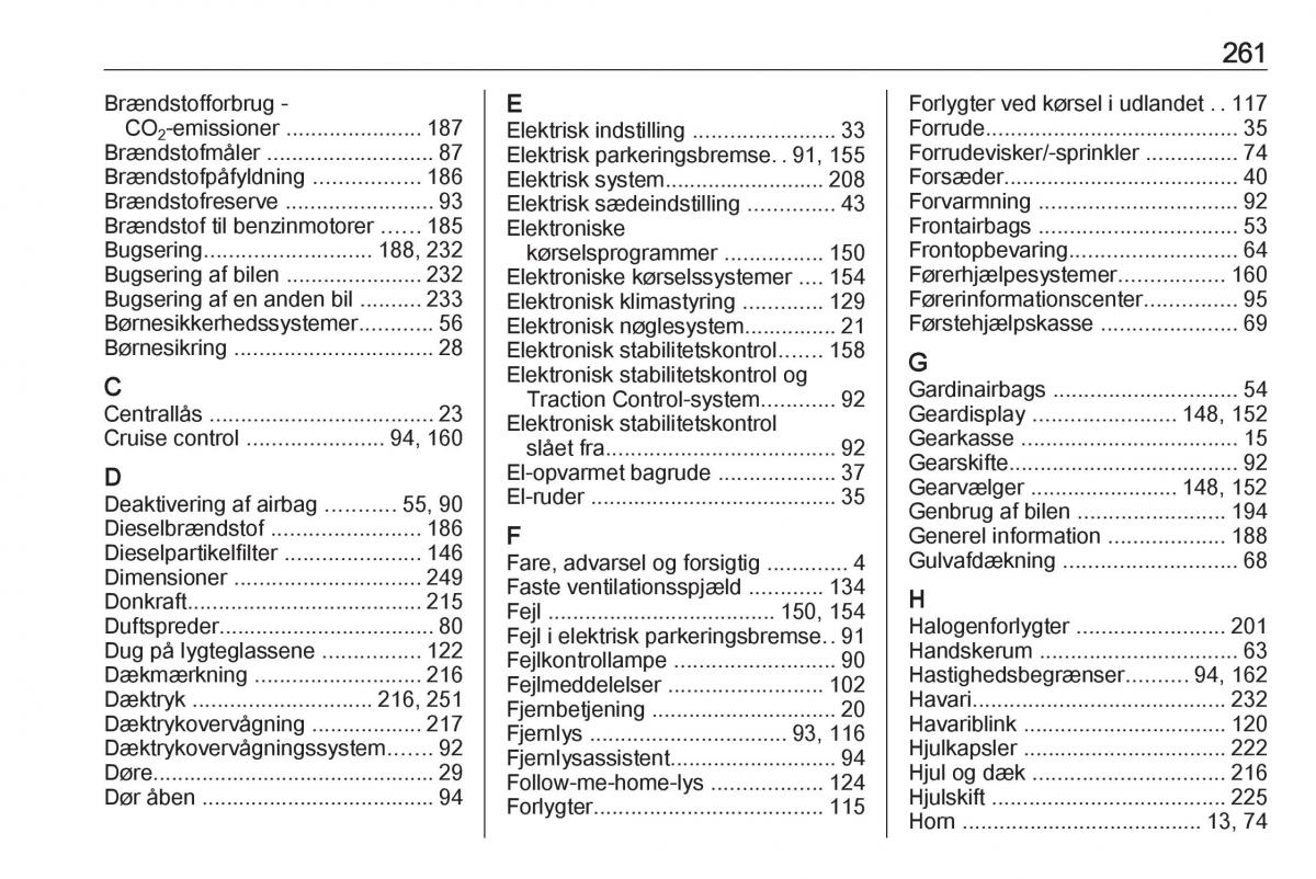 Opel Astra K V 5 Bilens instruktionsbog / page 263