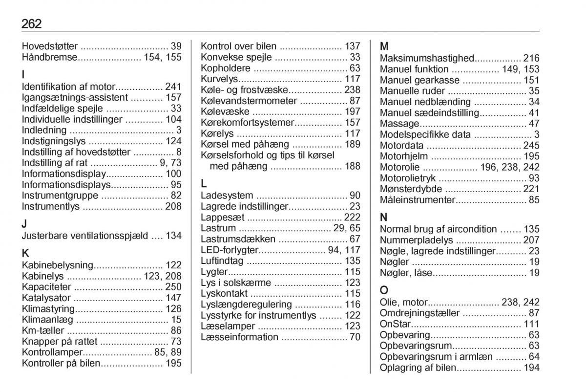 Opel Astra K V 5 Bilens instruktionsbog / page 264