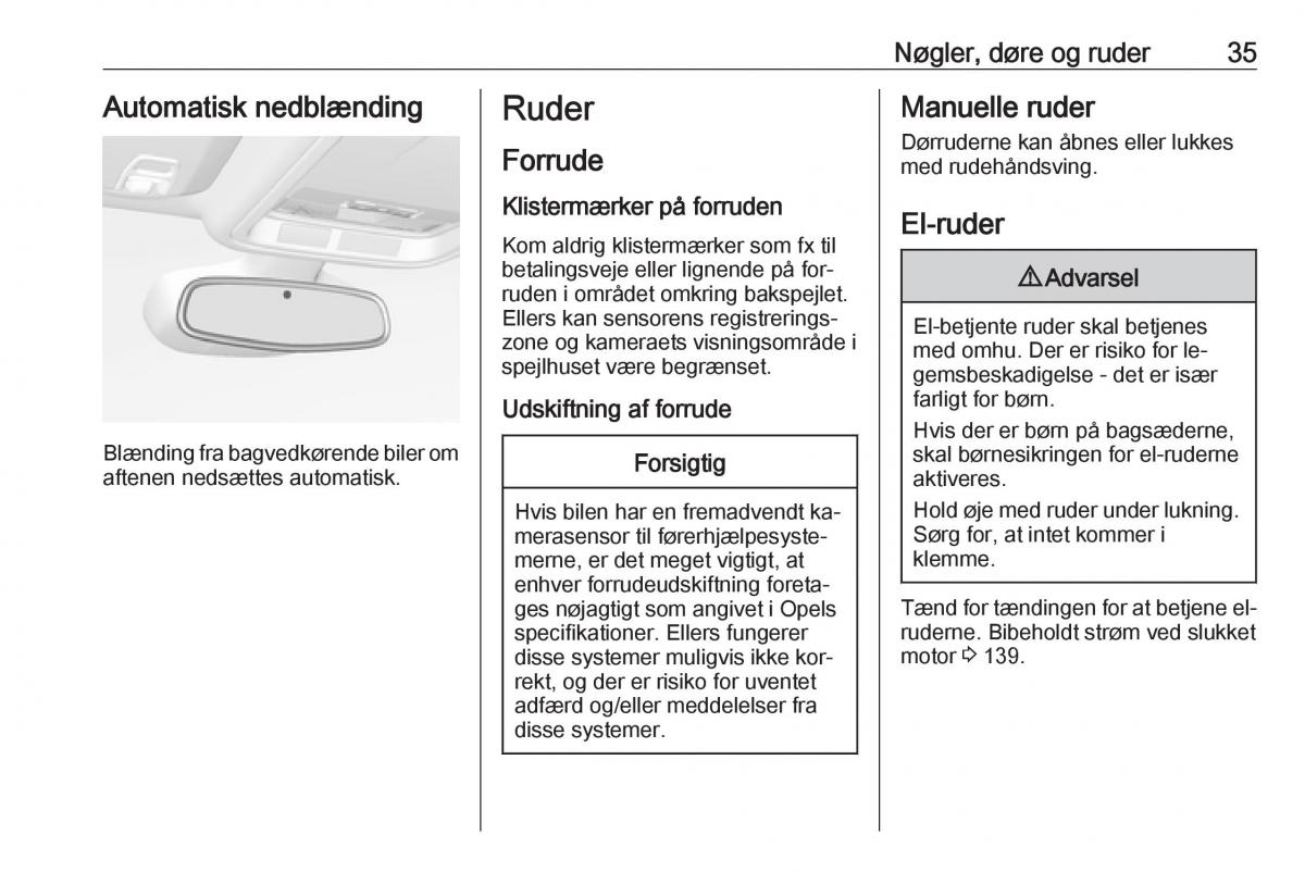 Opel Astra K V 5 Bilens instruktionsbog / page 37