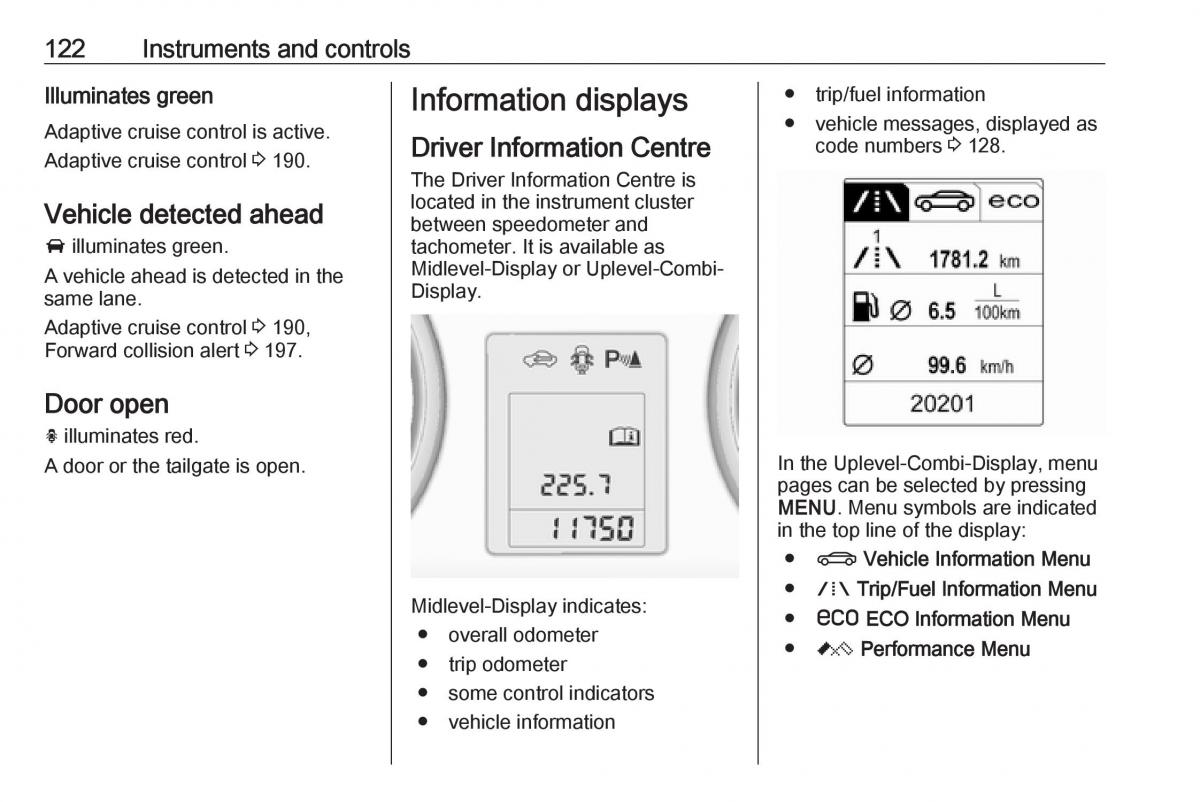 Opel Astra K V 5 owners manual / page 124