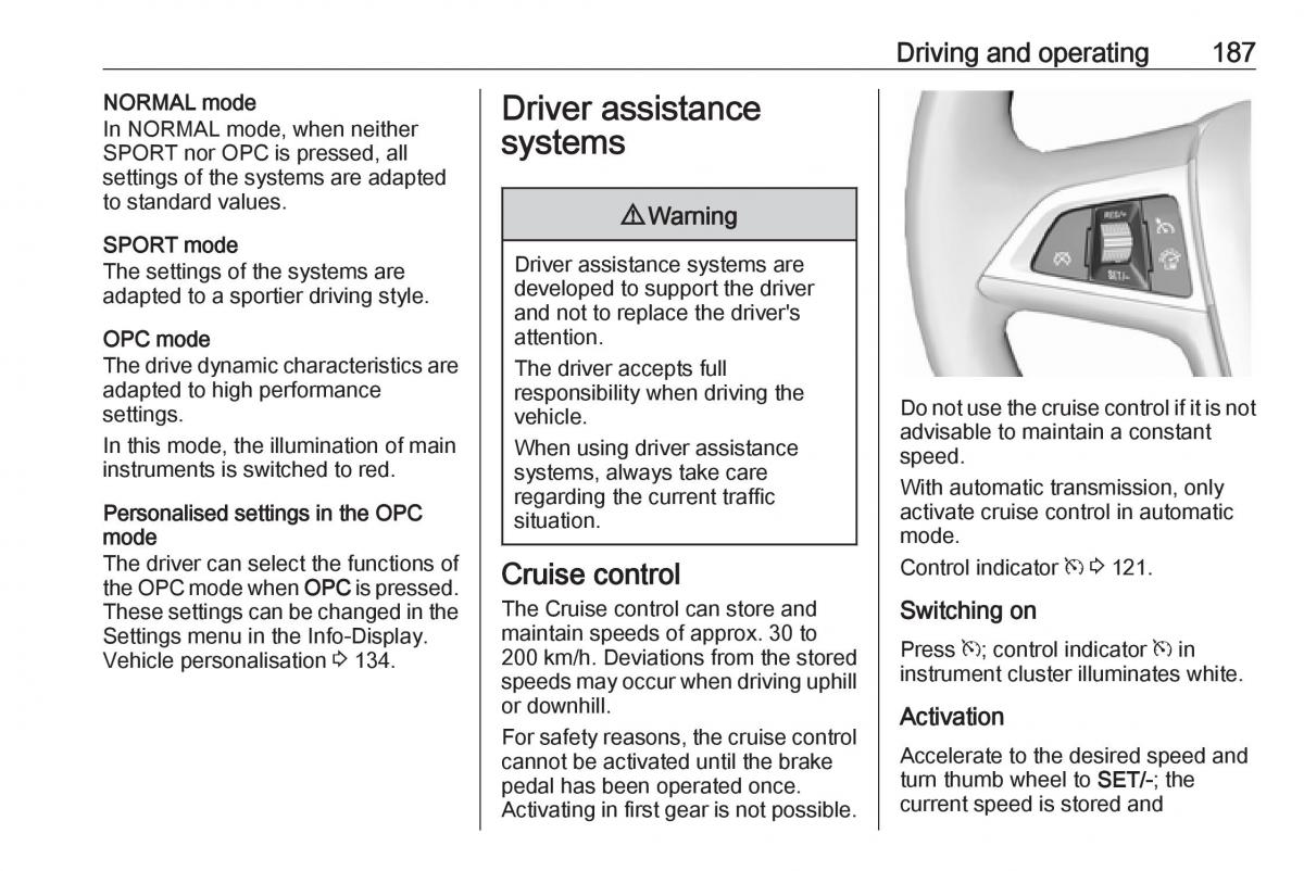 Opel Astra K V 5 owners manual / page 189