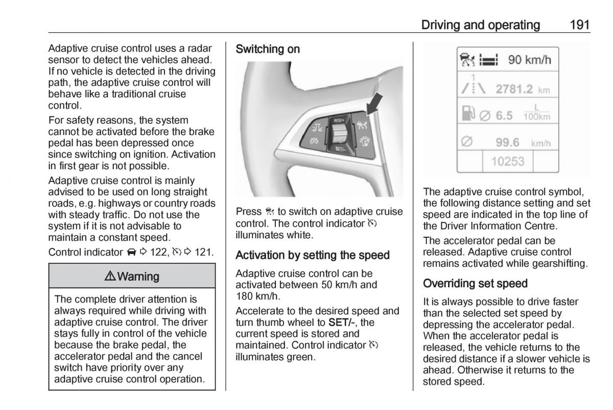 Opel Astra K V 5 owners manual / page 193