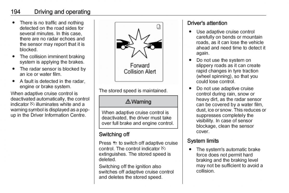 Opel Astra K V 5 owners manual / page 196