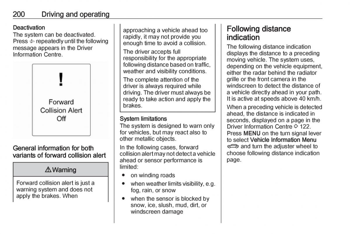 Opel Astra K V 5 owners manual / page 202