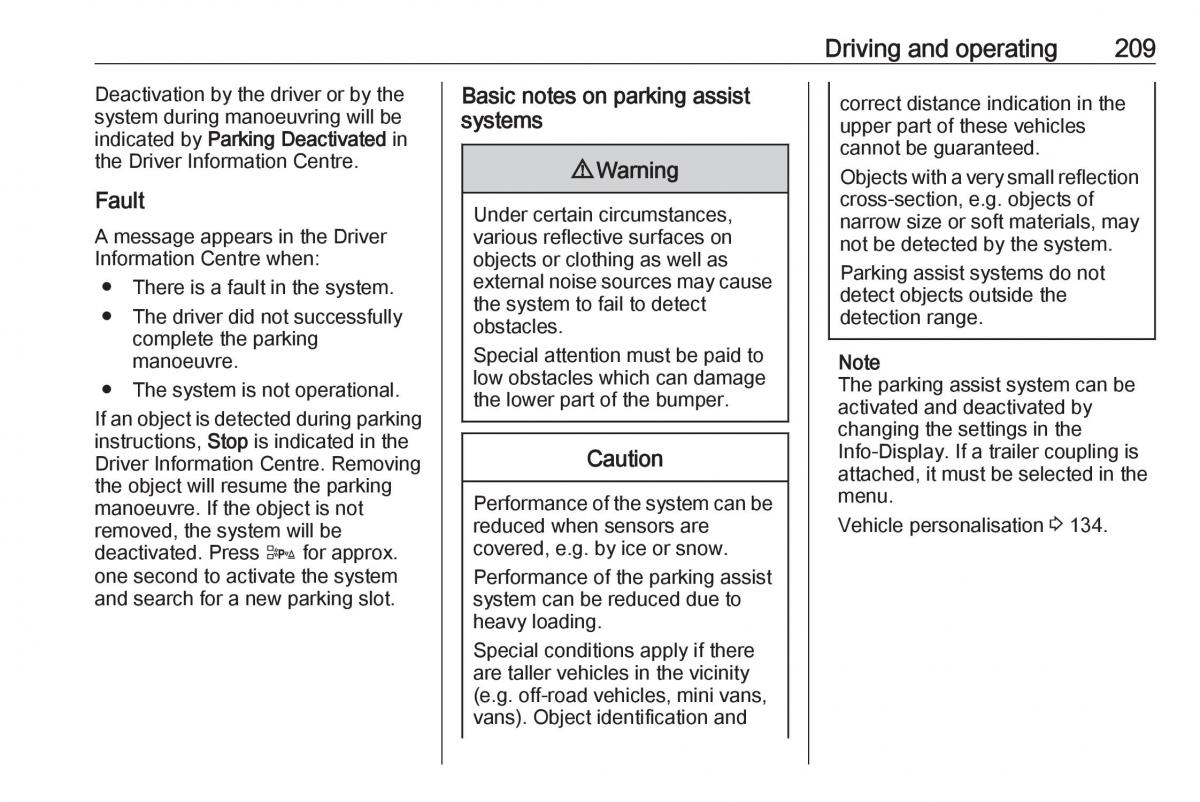 Opel Astra K V 5 owners manual / page 211