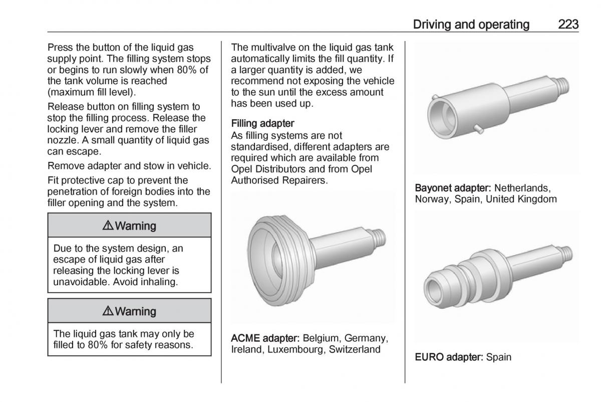 Opel Astra K V 5 owners manual / page 225