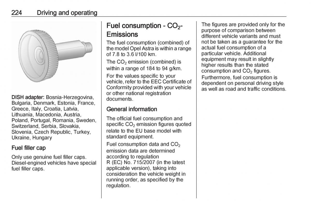 Opel Astra K V 5 owners manual / page 226